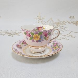 Colclough Fine Bone China Teacup & Saucer - Vintage Pastel Foral Pattern